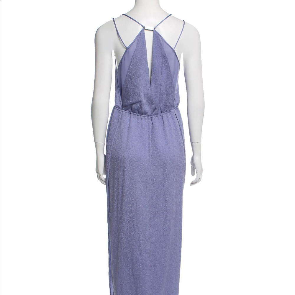 Halston periwinkle silk maxi dress with high slit